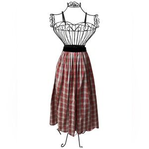 Vintage Plaid Women's Skirt with Black Ribbon